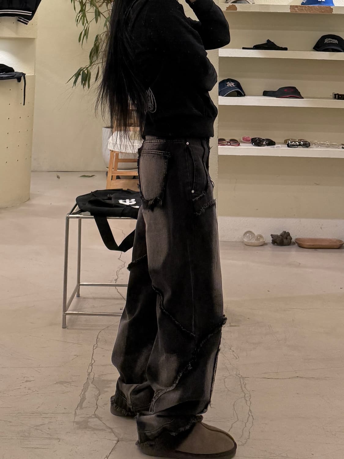 빈티지 흑청 워싱 스티치 데님 팬츠 U690 상품이미지2