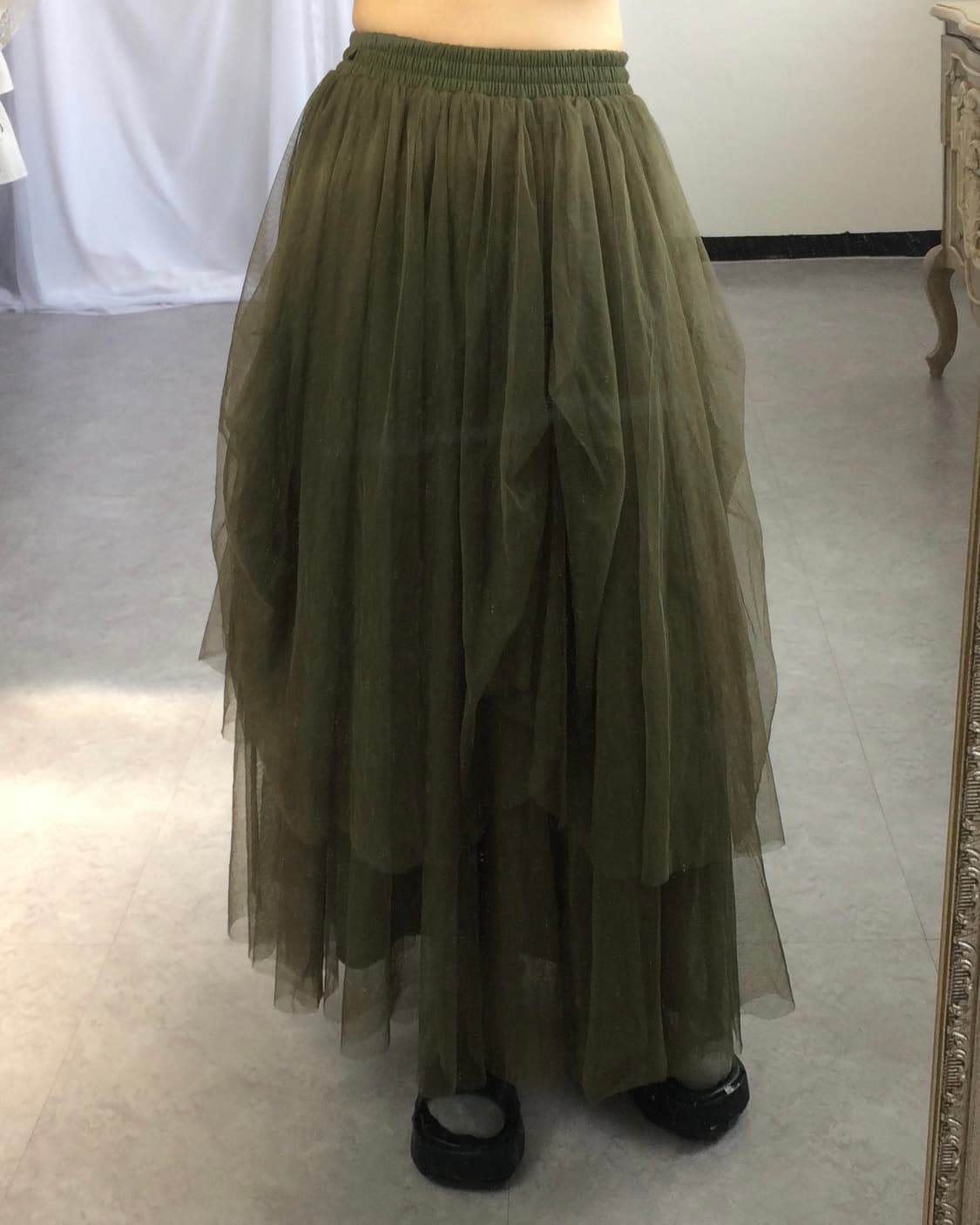Pin tuck drape point sha long skirt 상품이미지7