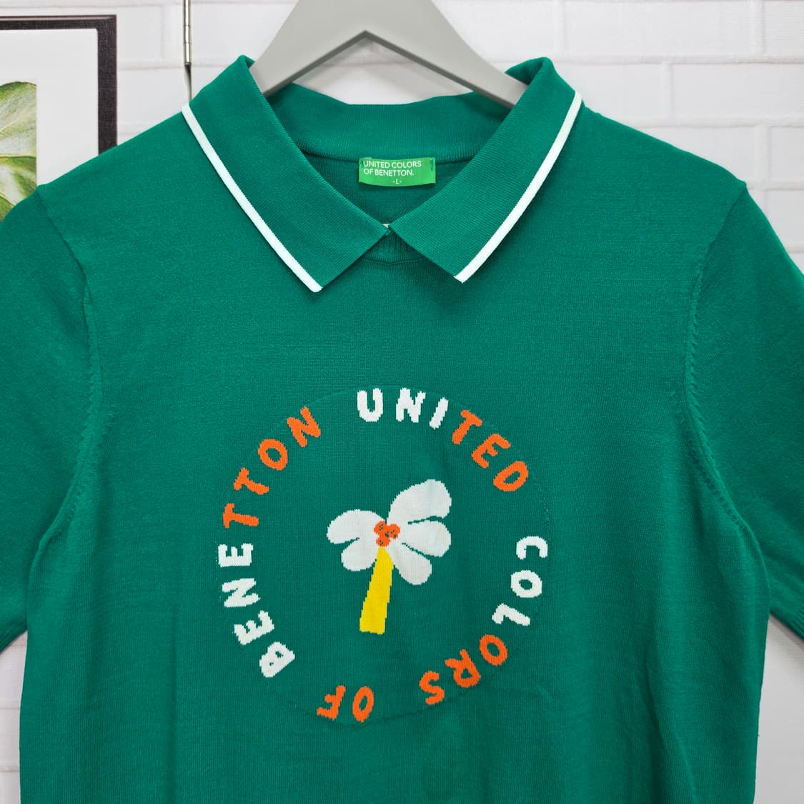 25SS 베네통 여성 반팔 칼라 니트 티셔츠 100(L)사이즈 새상품급 상품이미지3