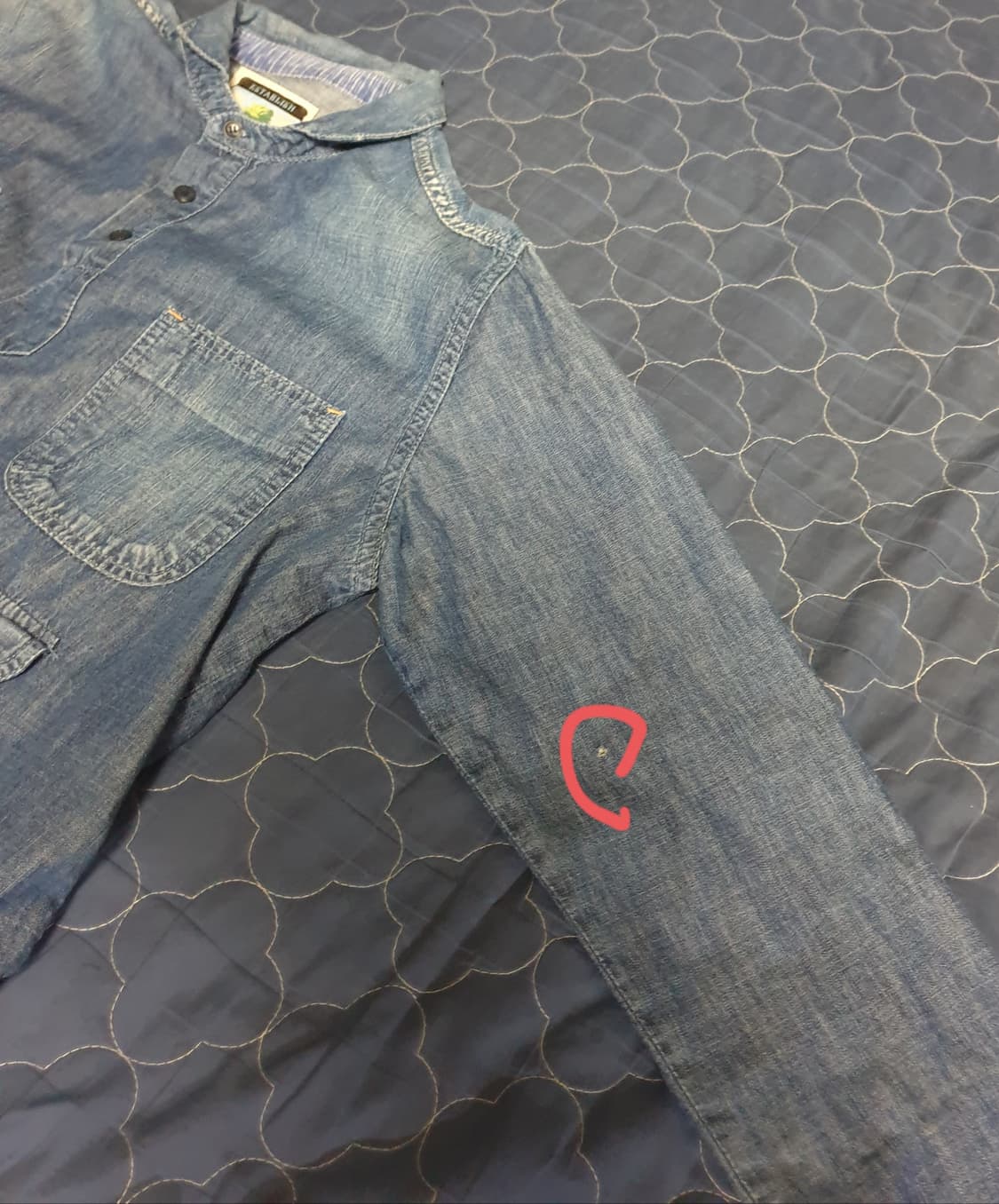 ESTABLISH 블랙라벨 헨리넥 숏카라 빈티지 생지 데님 긴팔셔츠(L) 상품이미지8