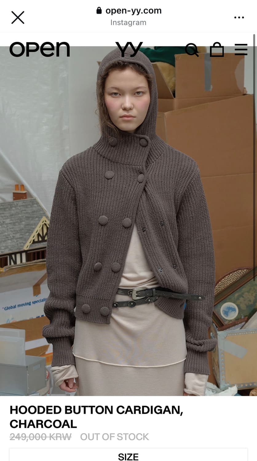 오픈와이와이HOODED BUTTON CARDIGAN,CHARCOAL  M 상품이미지1