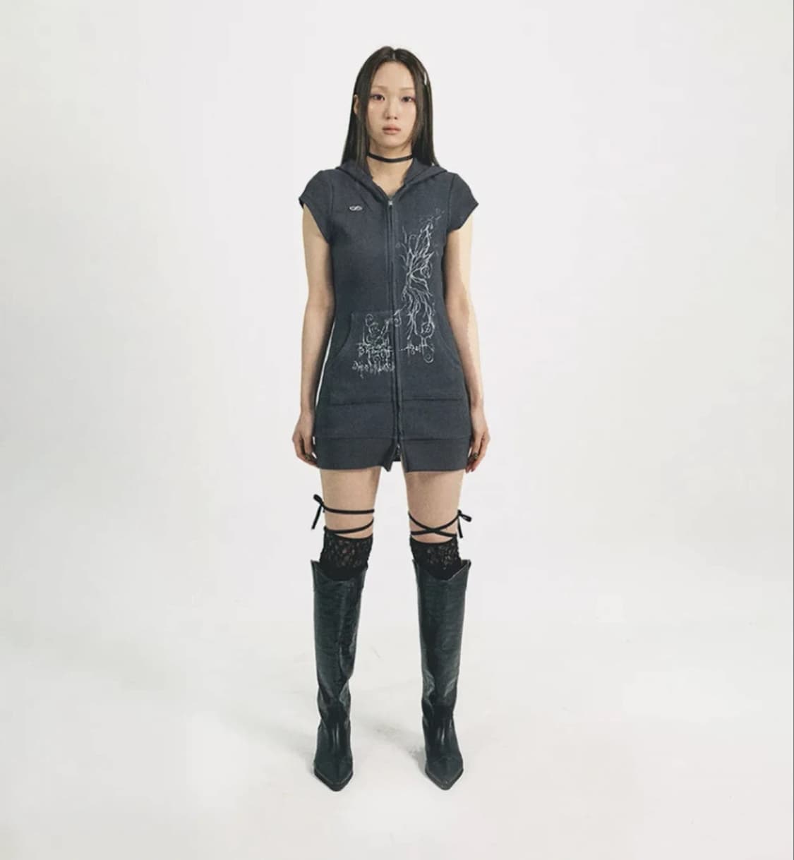 허그유어스킨 롱 후드집업 SS.ver 차콜 상품이미지2