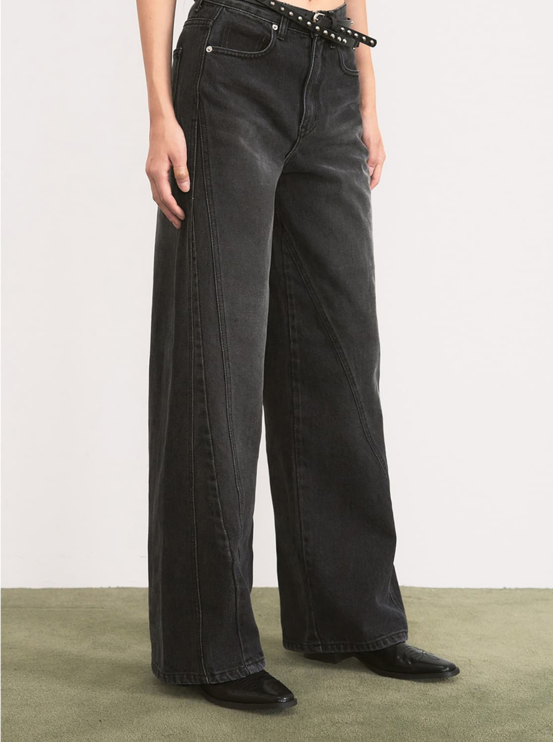 SIS A 이레귤러 와이드 데님 팬츠 (black) 상품이미지4