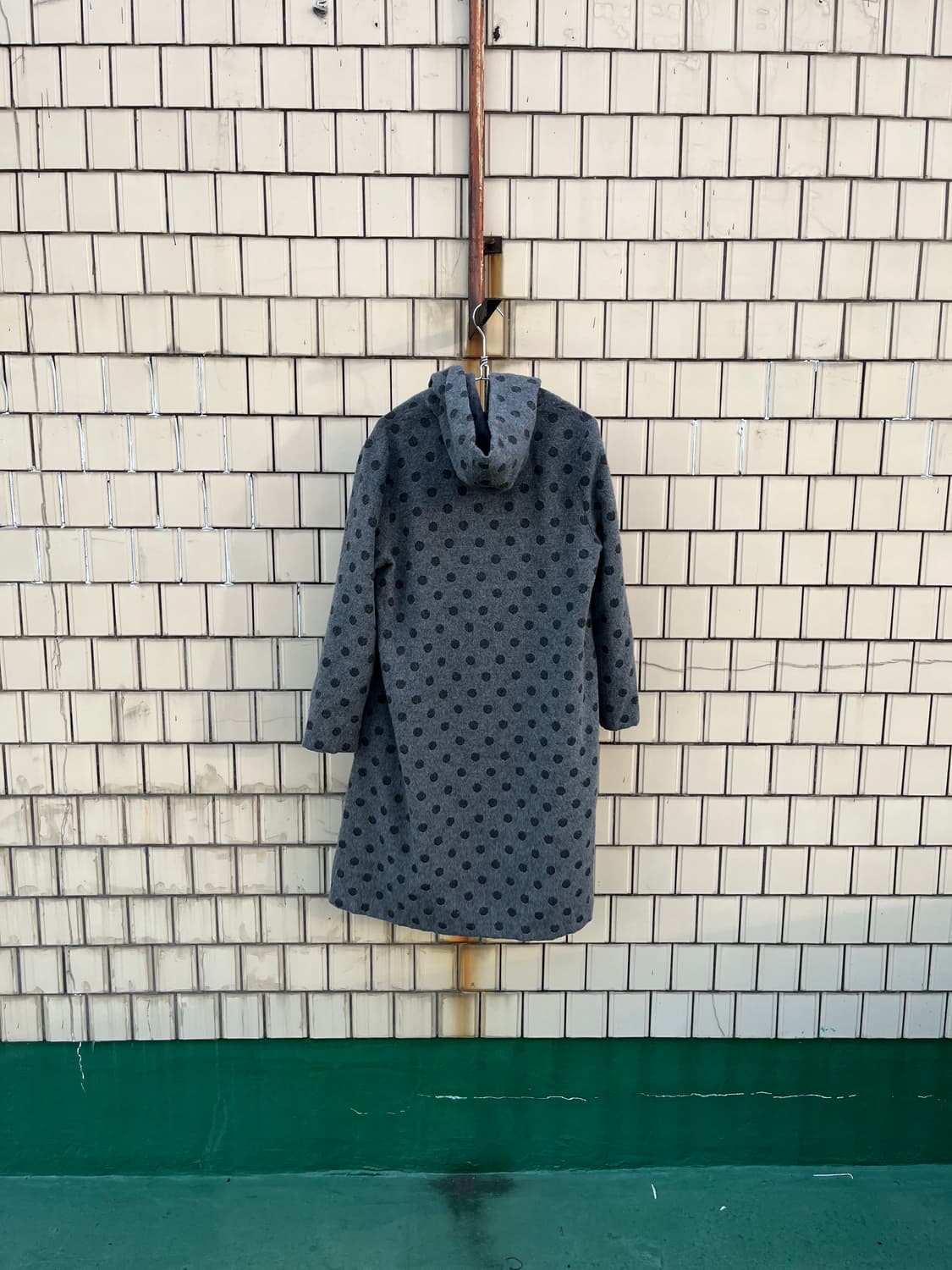 Vintage (maede in japan) 도트 후드 울코트 상품이미지4
