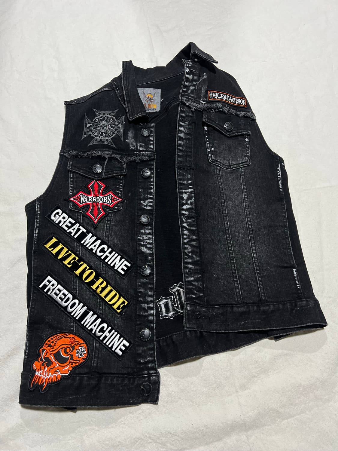 블랙워싱 스컬 데님조끼 L  상품이미지3