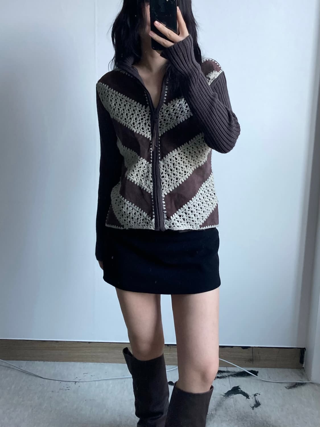 빈티지 스웨이드 레이스 집업 상품이미지2