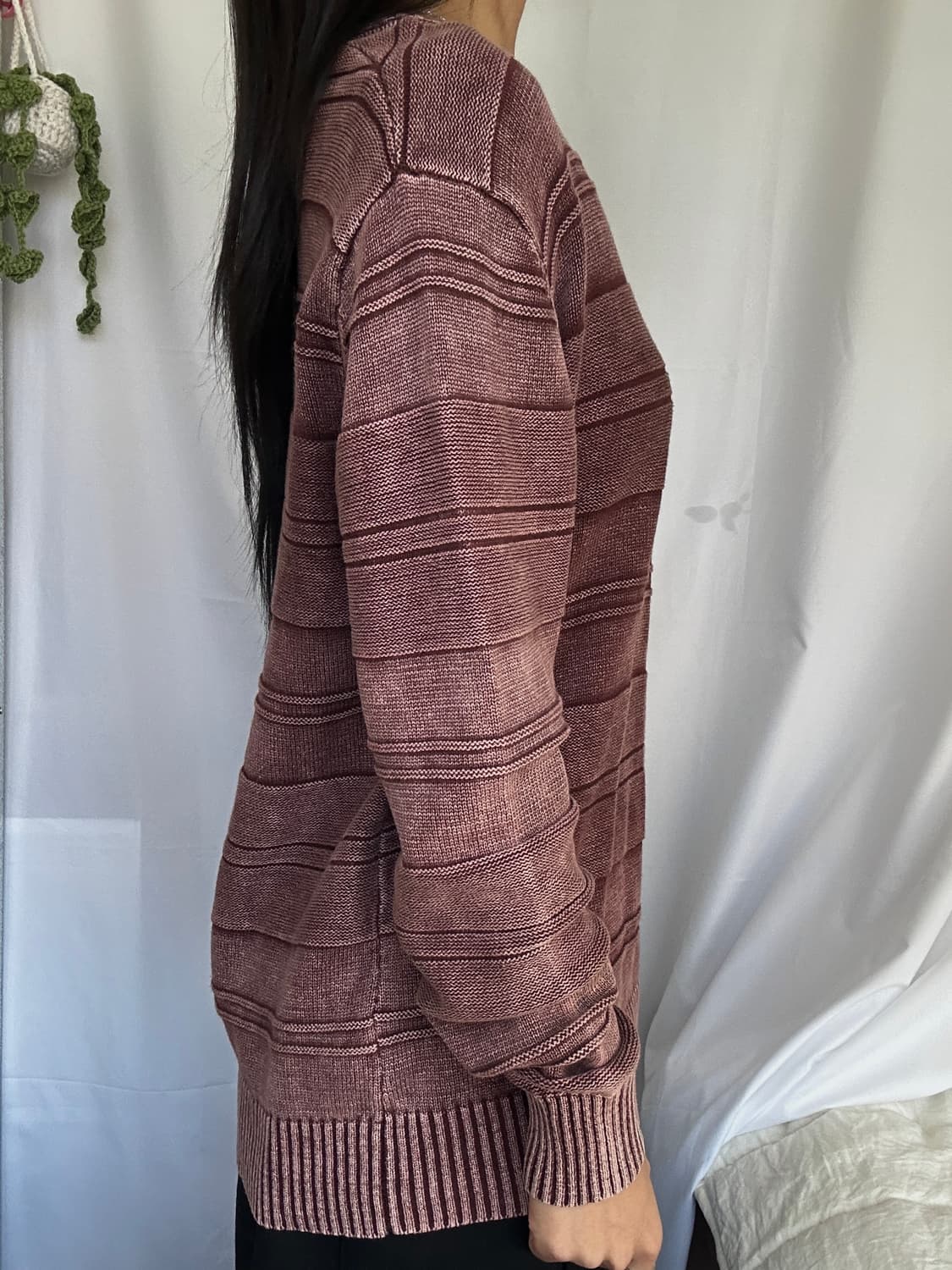 빈티지 버건디 코튼 라운드 니트 상품이미지3