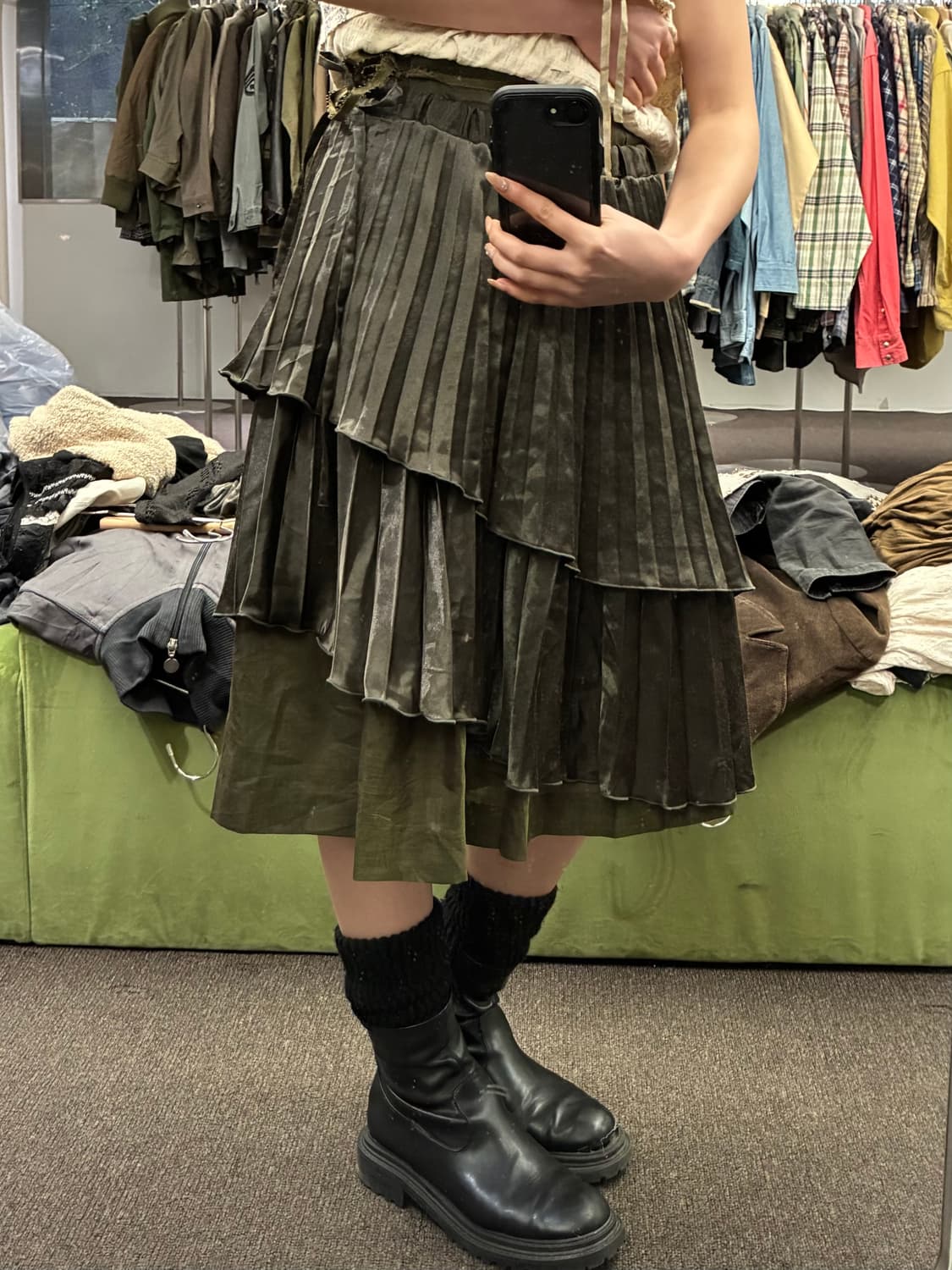 M)Japanese vintage 여성 셔링 언발 미디 스커트 상품이미지1