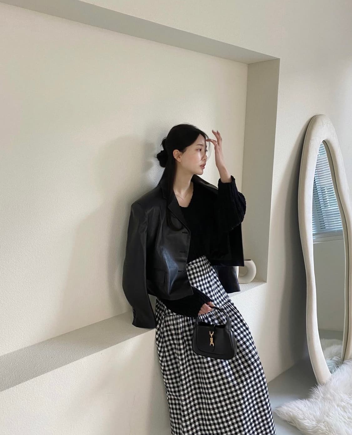 러브미우 카푸치노 깅엄 체크 스커트 드하우 요니핏 리본타이 온무드 상품이미지2