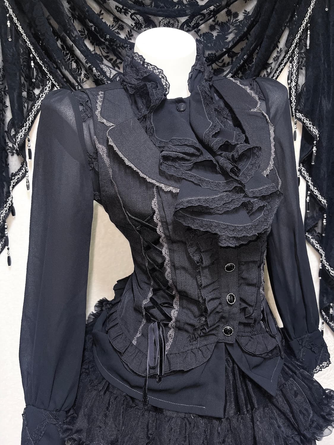 로맨틱고딕 고스로리 펑크 프릴레이스 블라우스 공겜 핀터 갸루 미사 세라깔 상품이미지4