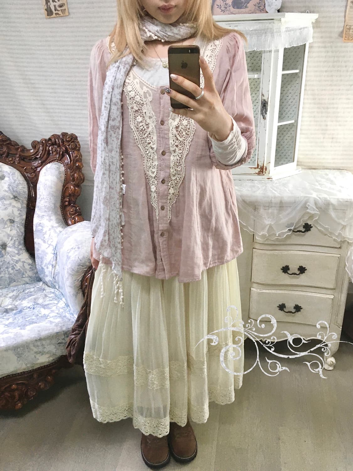 일본빈티지 핑크 모리 레이스 블라우스 상품이미지4