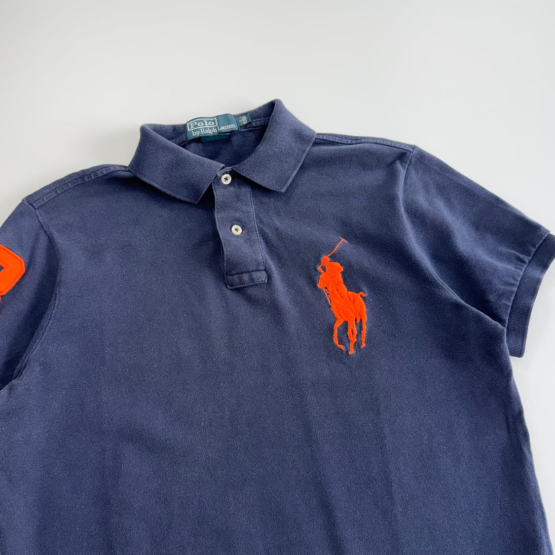 Polo 폴로 오렌지 빅포니 네이비 카라 반팔티 상품이미지4