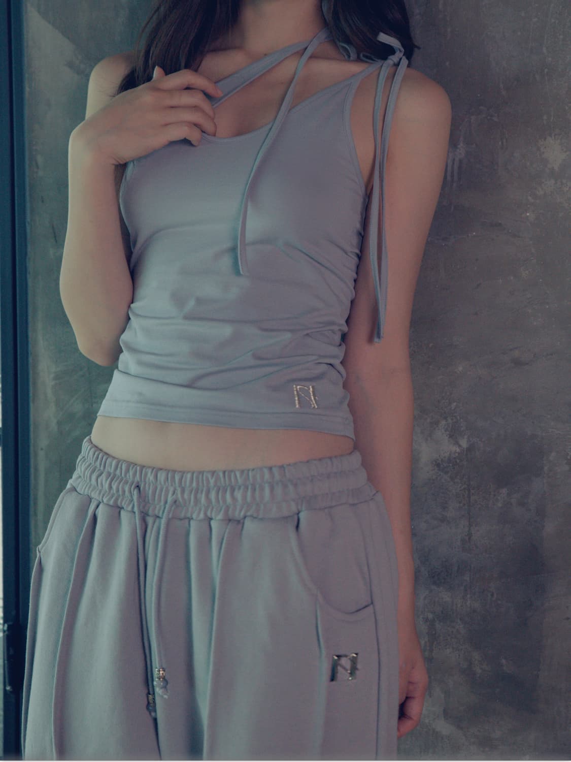 embroidery string sleeveless Layered Top 상품이미지2