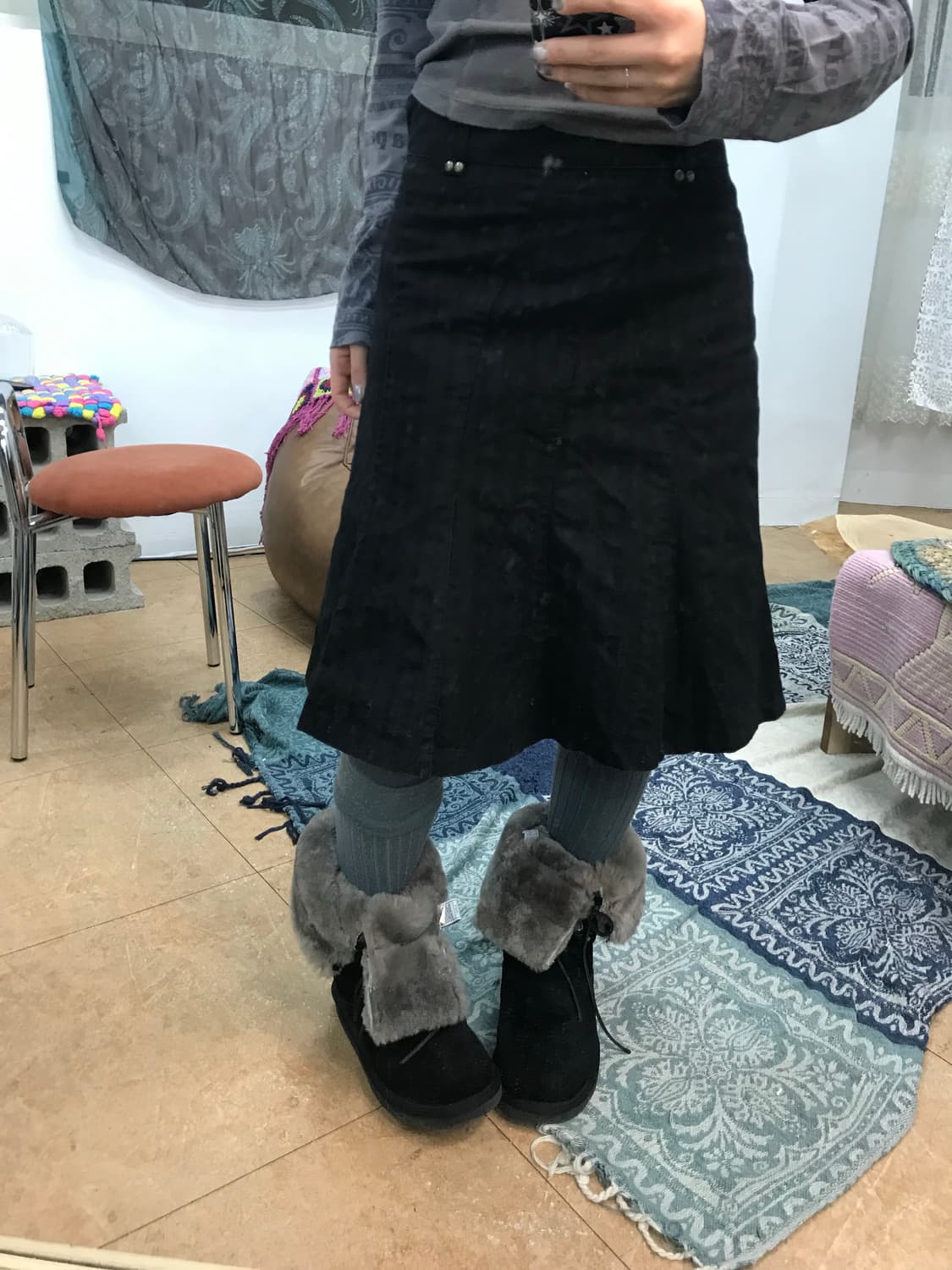 빈티지 여성 코튼 미디스커트  상품이미지1