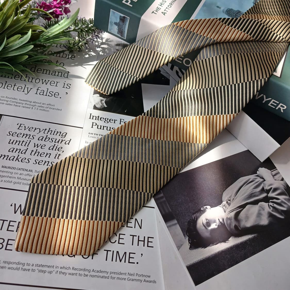 짐톰슨 실크 브라운 스트라이프 넥타이 9.7cm A등급 E847 상품이미지5