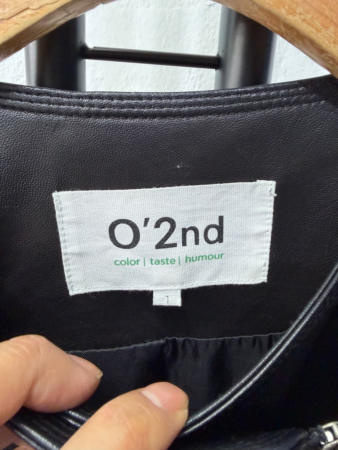 정품) O2ND 오즈세컨 한섬 천연가죽 배색 항공 봄버 자켓 55 상품이미지7