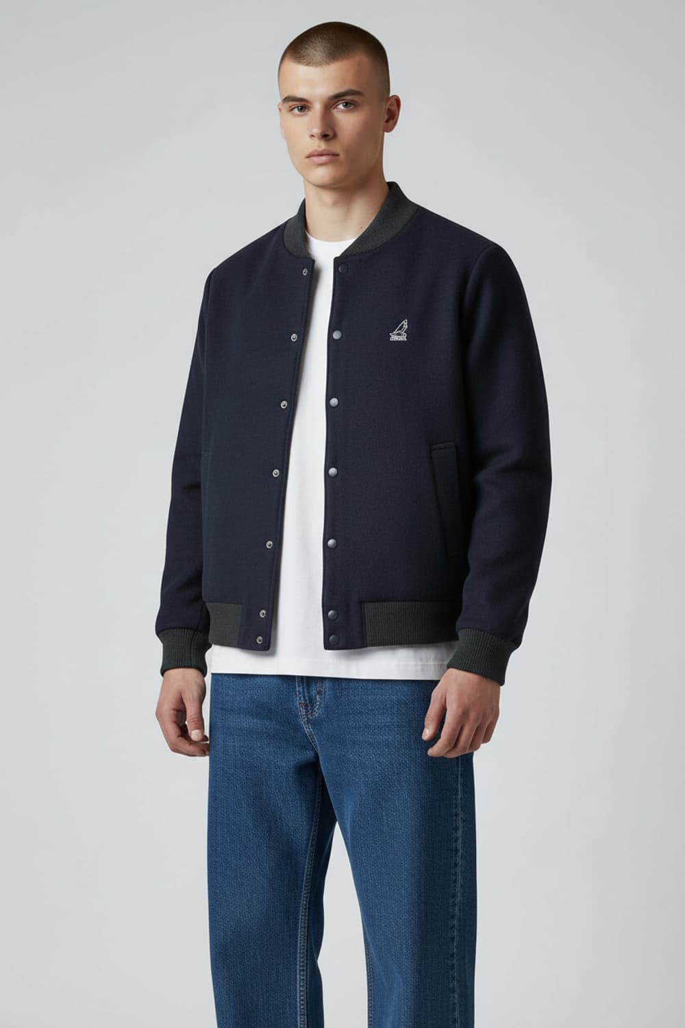 [M] 캉골 네이비 베이직 모+폴리 바시티 자켓 상품이미지4