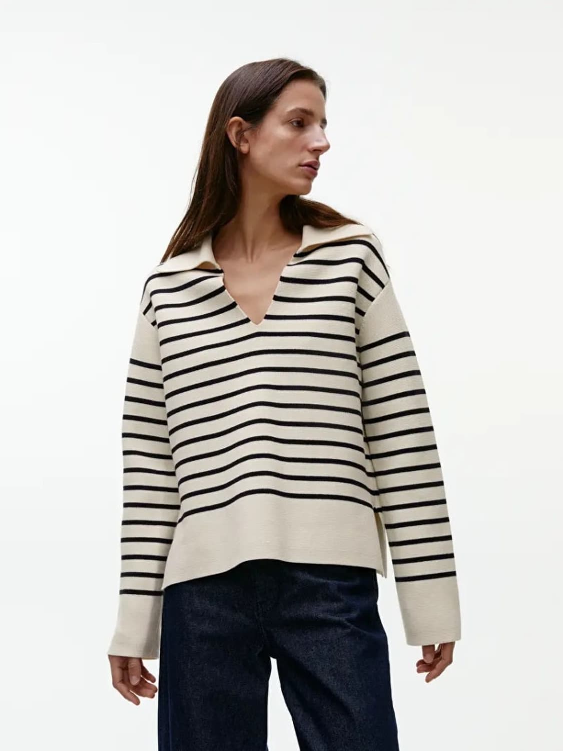 XS) 아르켓 오픈 카라 스트라이프 니트 아이보리 상품이미지7