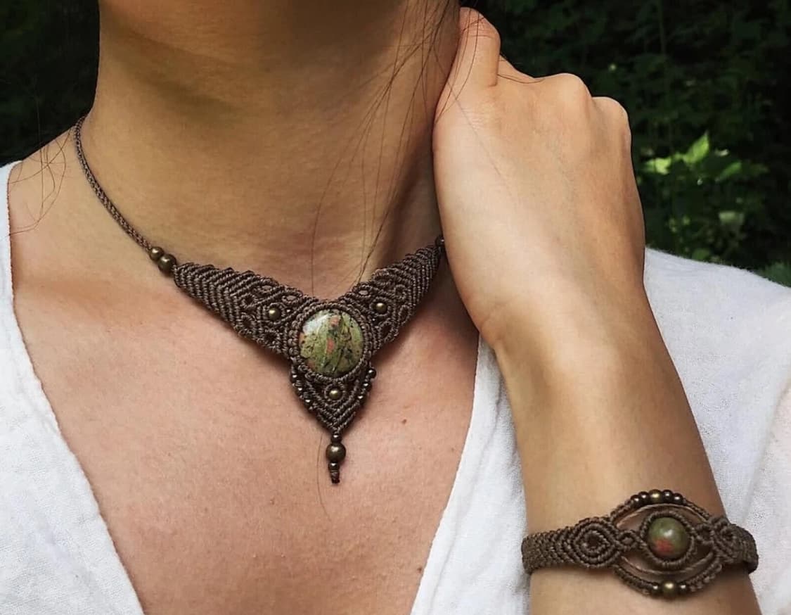 천연 원석 우나카이트 매화석 마크라메 목걸이 초커 네크리스 그린 상품이미지1