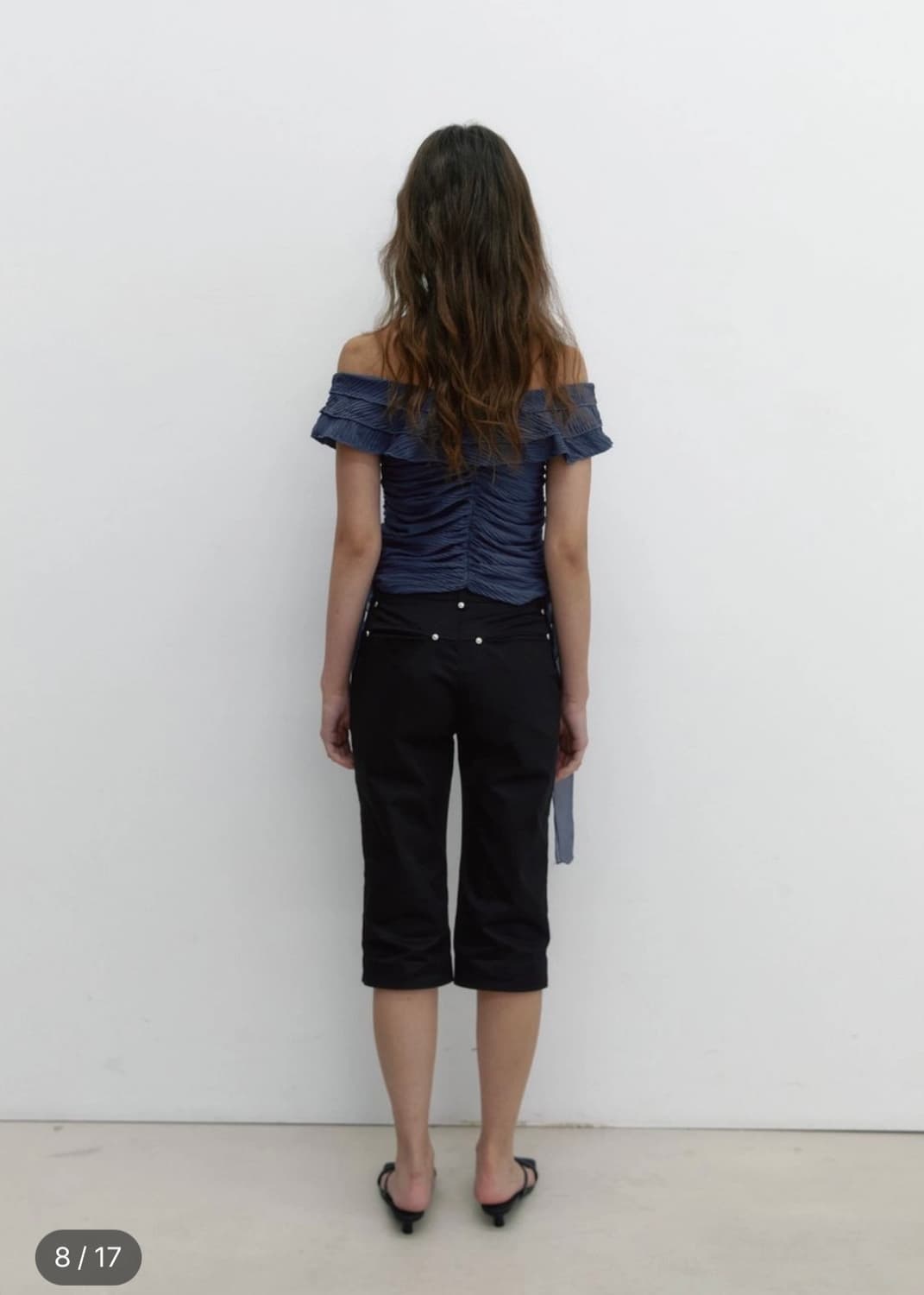 아수라-WAVE JACQUARD FRILL T (NAVY) 상품이미지4