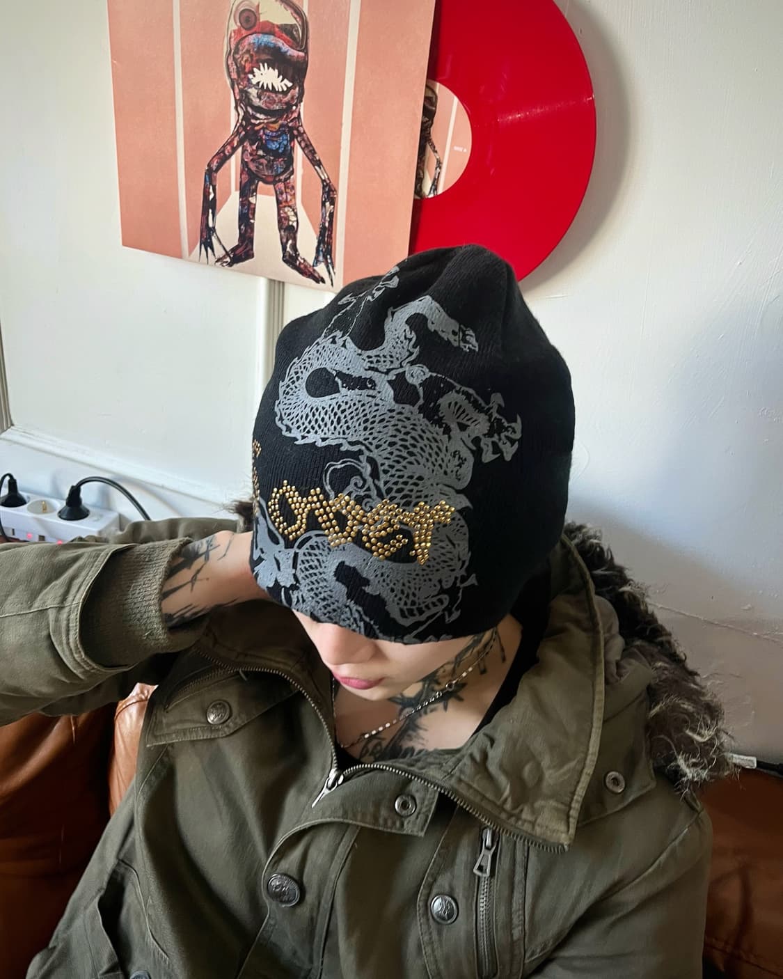 90-00s JPN Vintage Dragon Studs Beanie 상품이미지2