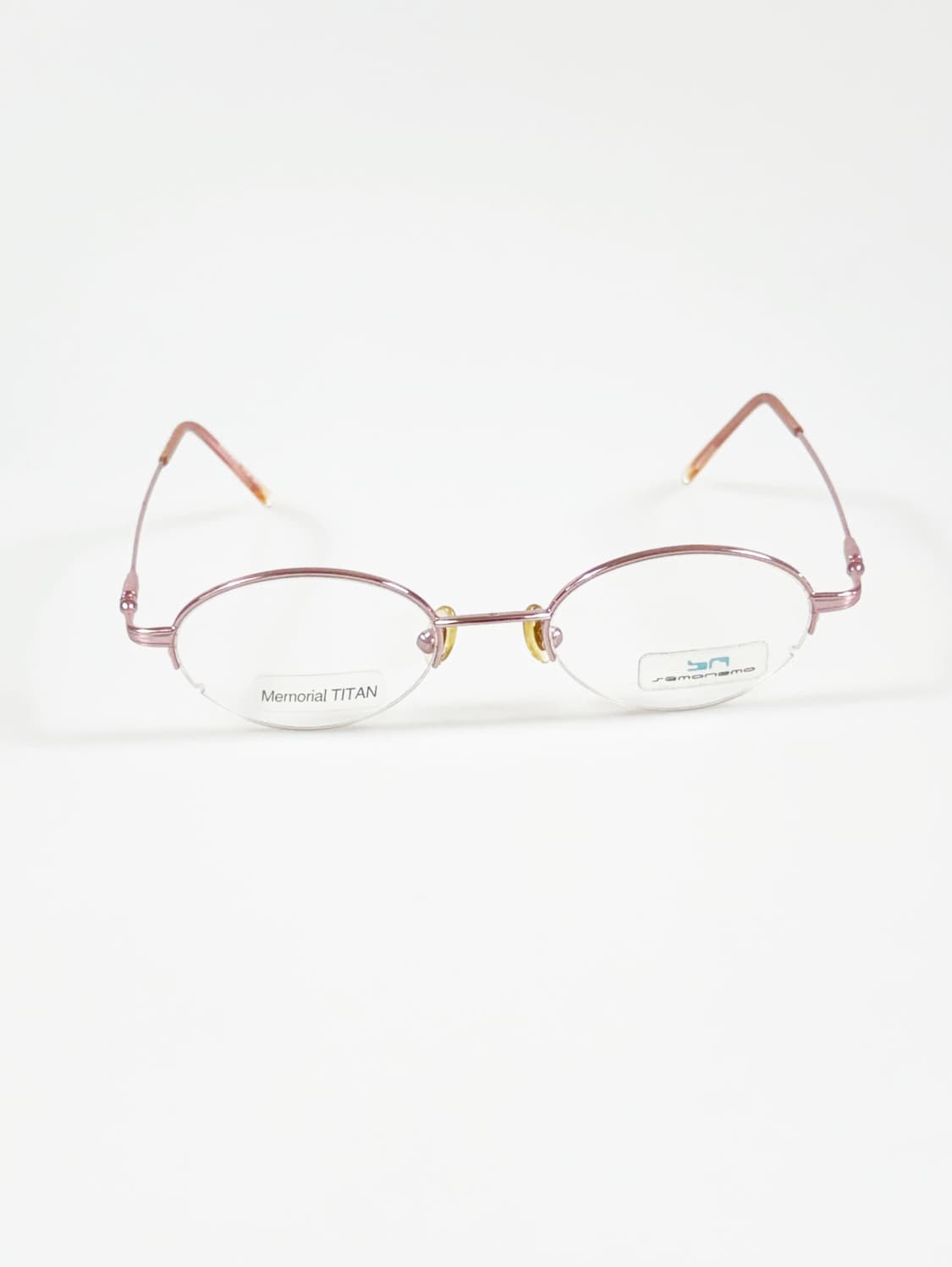 SEMONEMO 핑크 티타늄 오벌 반무테 빈티지 안경 상품이미지1