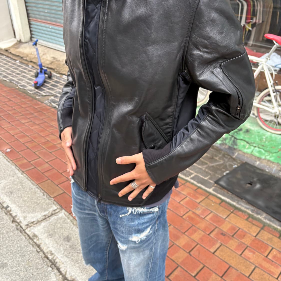 Y-3 와이쓰리 레더&나일론 패널 봄버 자켓(샘플) 상품이미지2