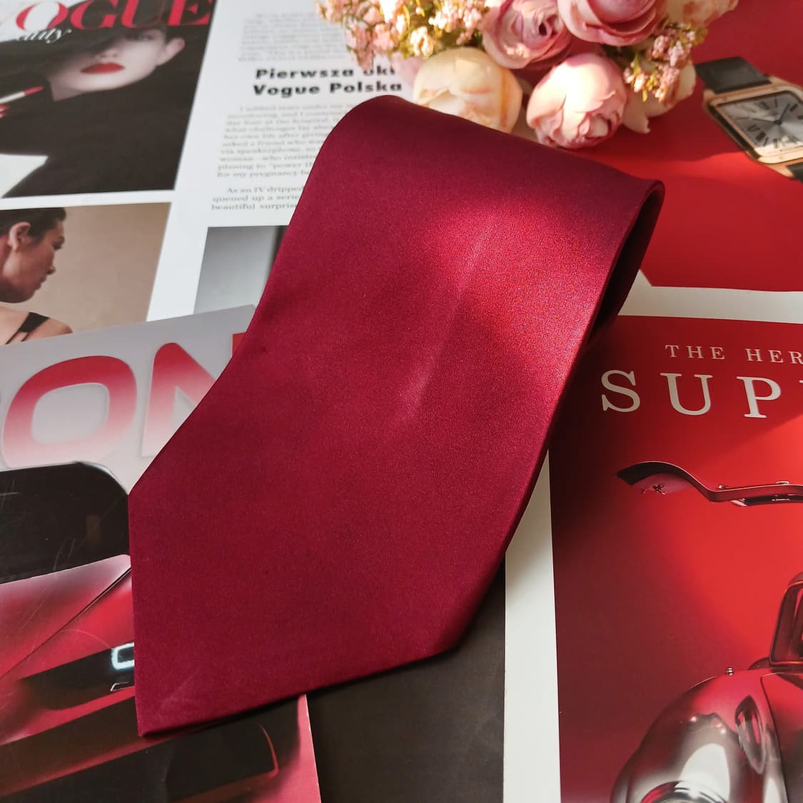 휴고보스 실크 레드 솔리드 넥타이 10cm A등급 A19410
 상품이미지4