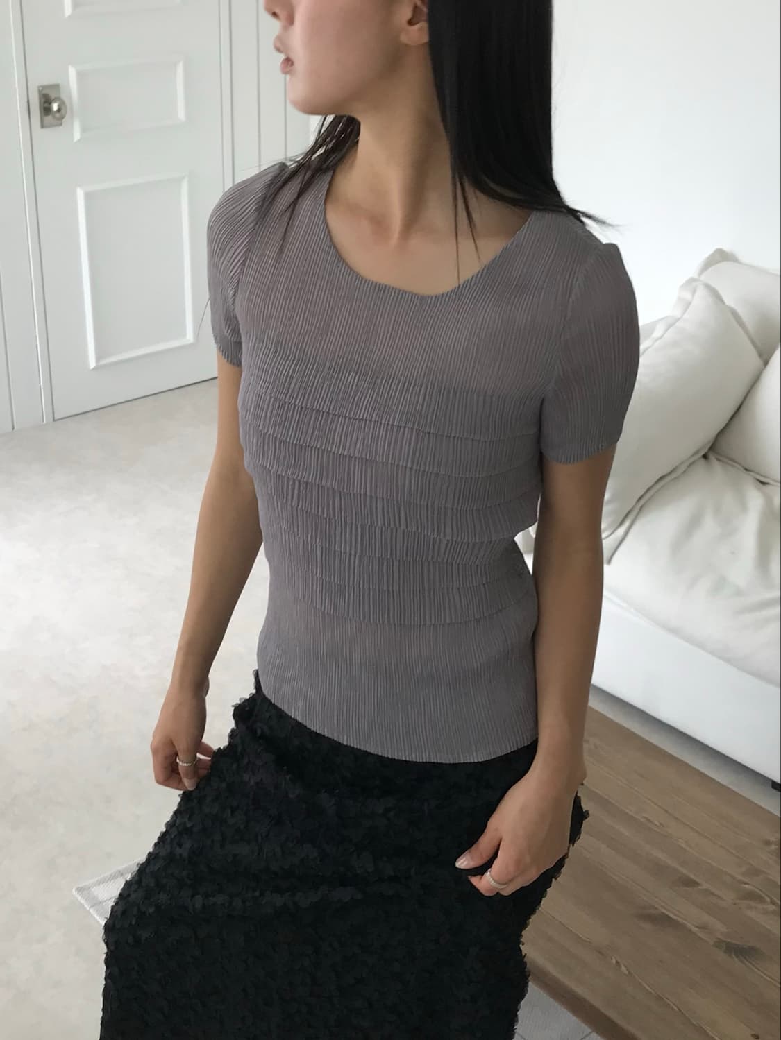 Gray Pleated Layer Top 상품이미지2