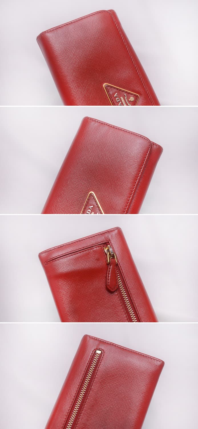 프라다 삼각로고 금장 레드 사피아노 플랩 장지갑 상품이미지6