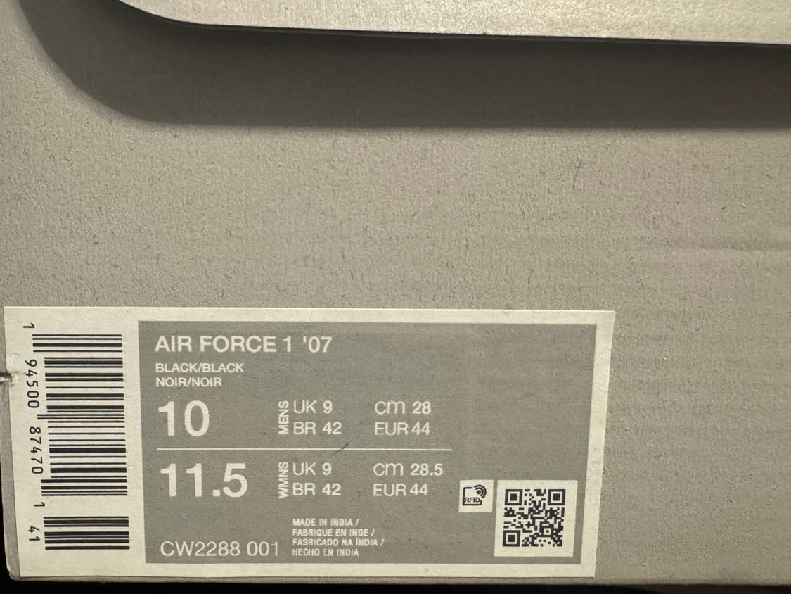 나이키 에어포스 1 '07 올블랙 280 새상품 상품이미지4