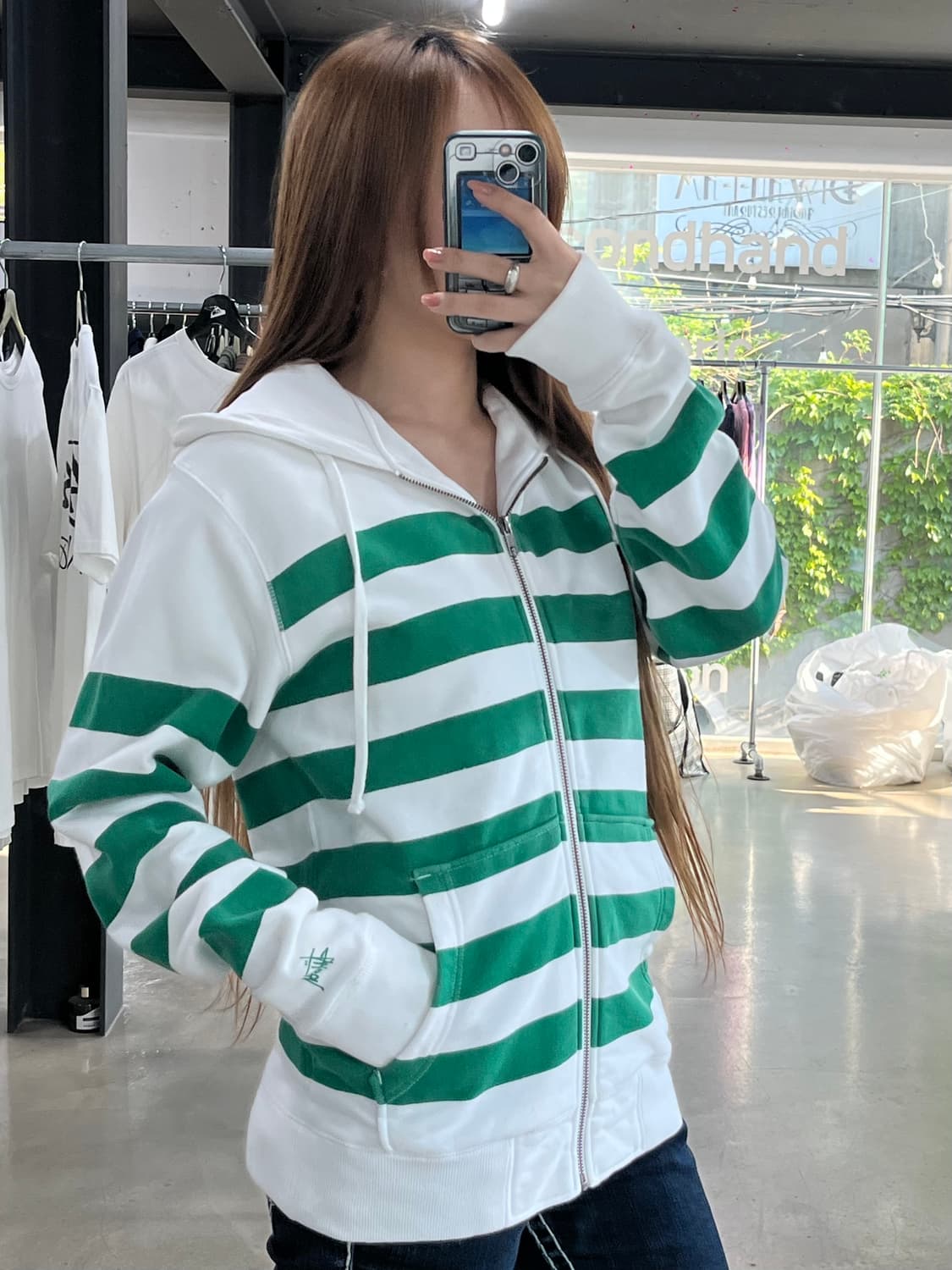 스투시 스트라이프 자수로고 후드집업 상품이미지1