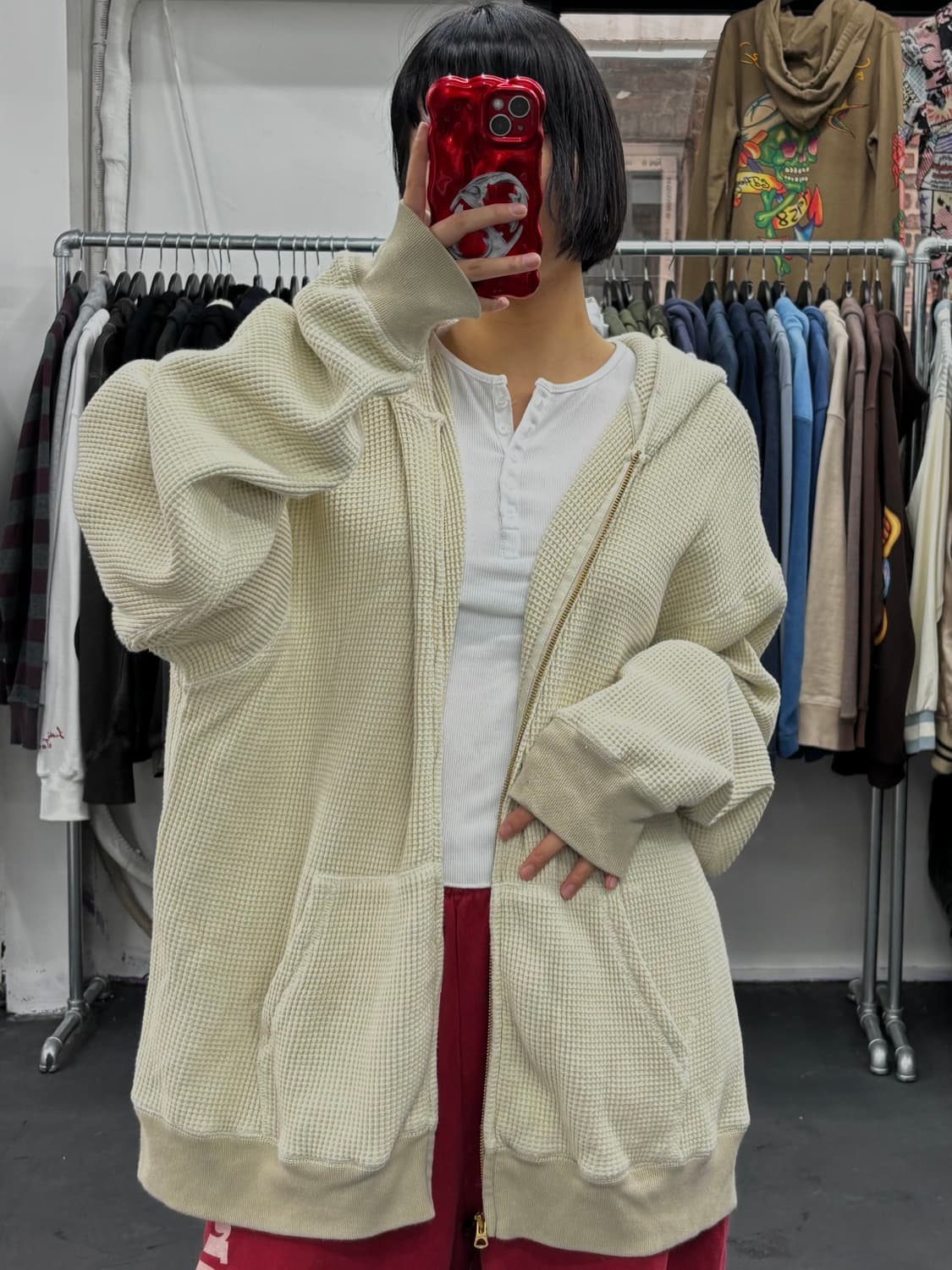 카키스 와플 크림 후드집업 상품이미지2