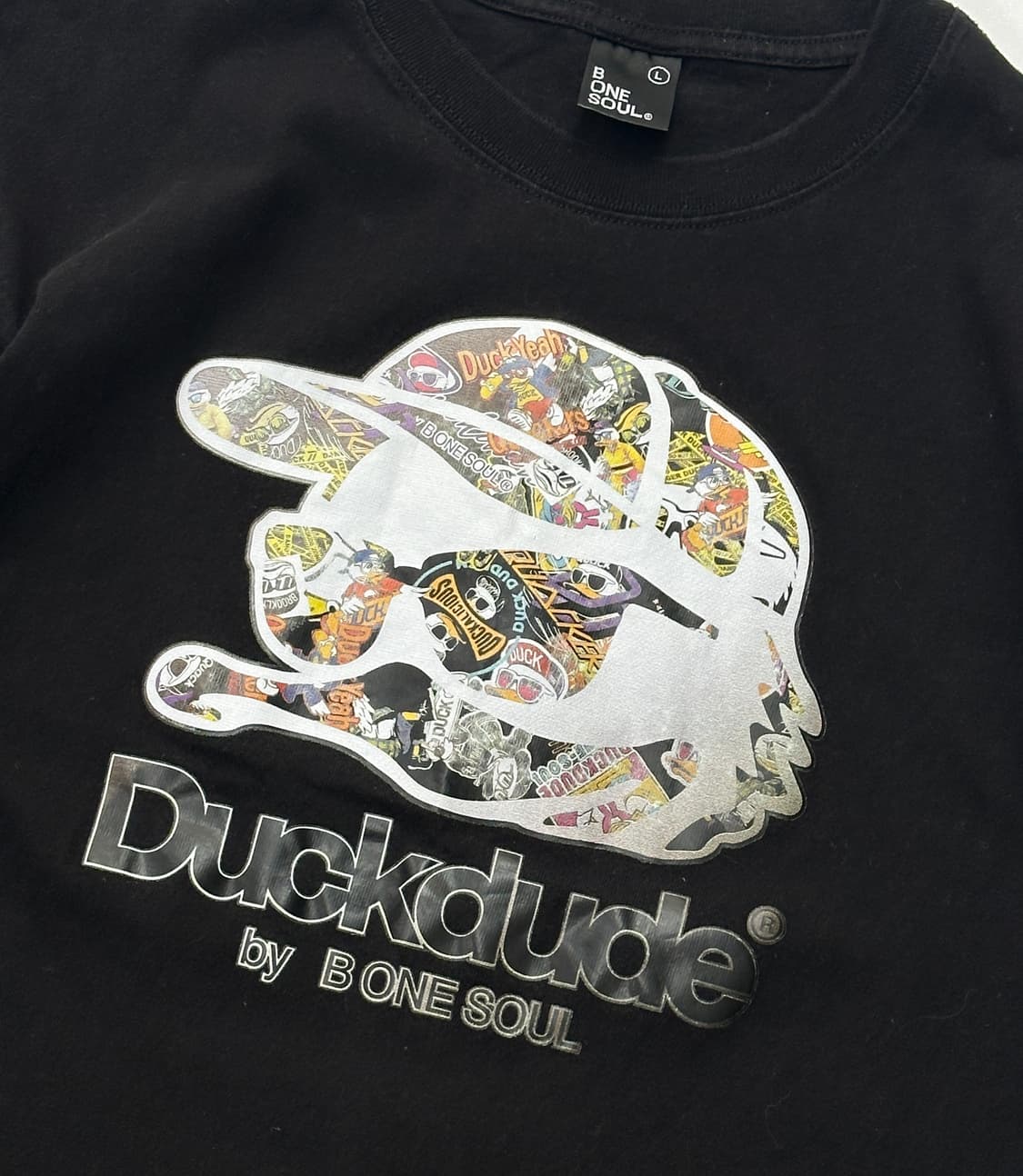 B-ONE-SOUL Y2K 스트릿 캐릭터 프린팅 힙합 덕 블랙 반팔티셔츠 상품이미지4
