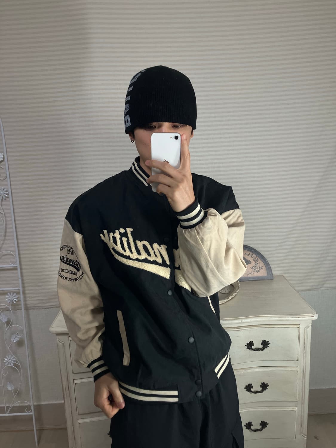 빈티지 네이비 크림 야구 점퍼 748 y2k 스트릿 갸루 펑키 일본빈티지 상품이미지2