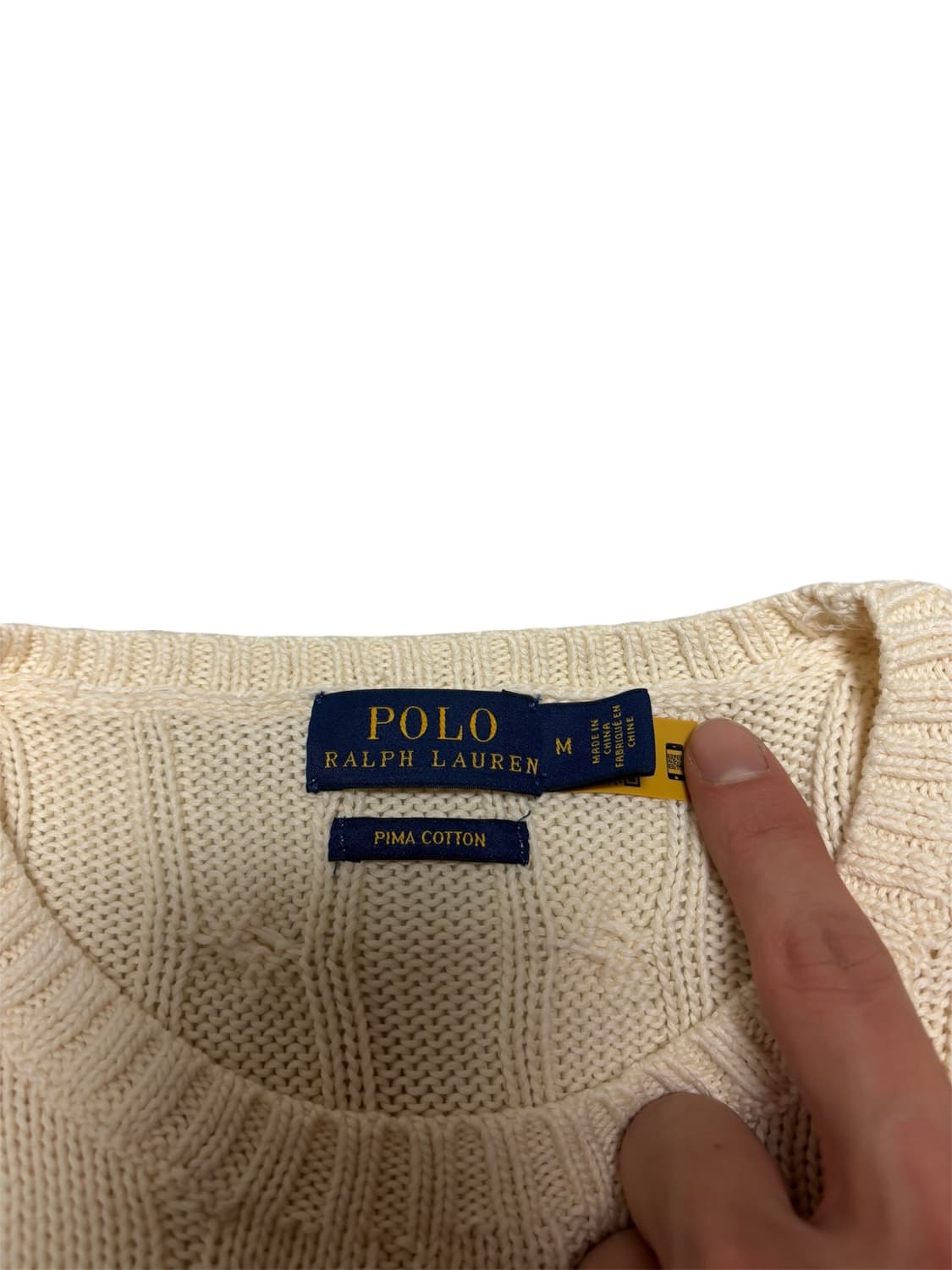 [정품] 폴로 랄프로렌 피마코튼 아이보리 케이블 꽈배기 니트 M 상품이미지4