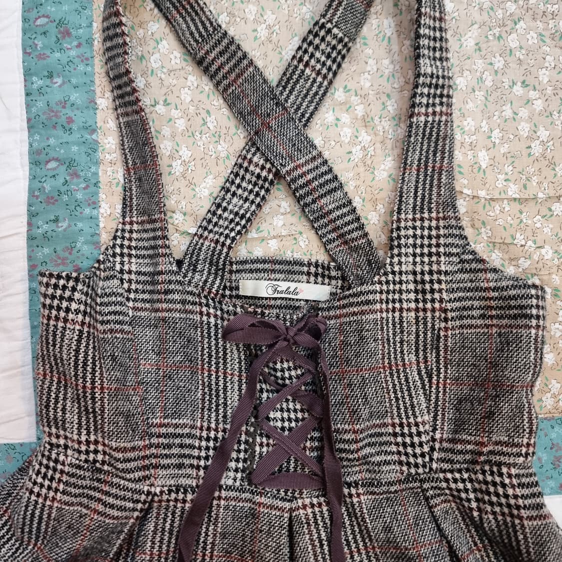 Tralala(트랄라라) 빈티지 체크 멜빵 원피스 상품이미지2