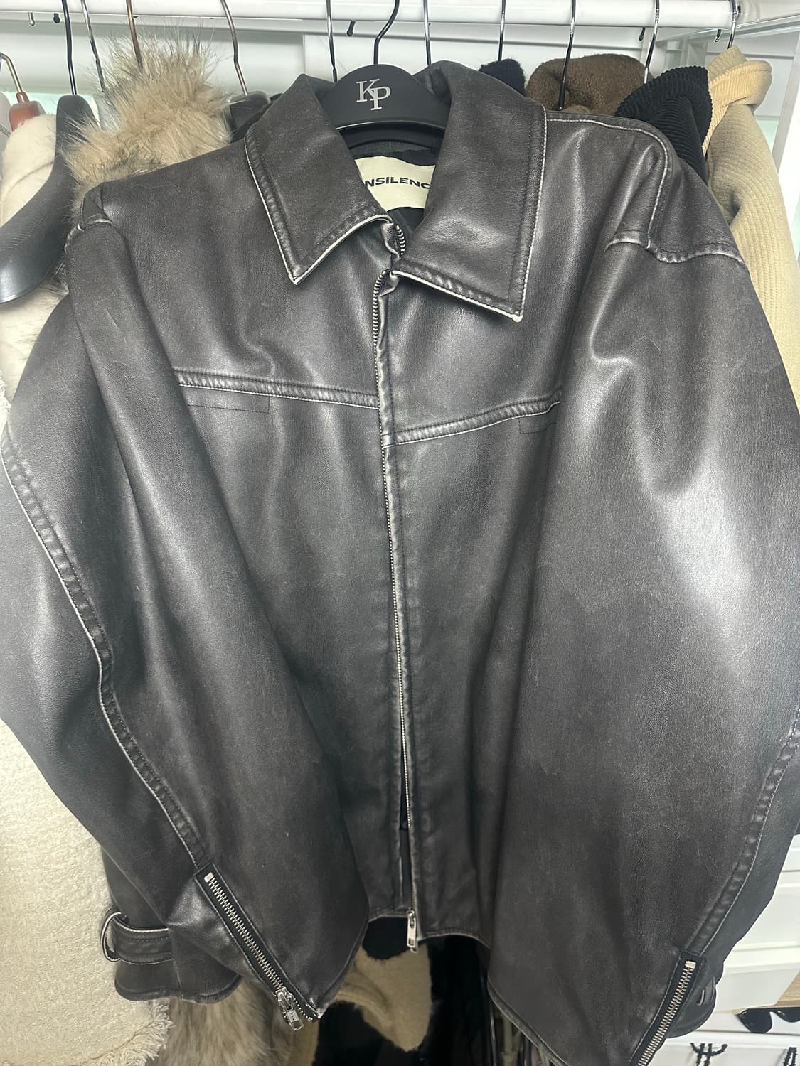 인사일런스 워시드 에코 레더 자켓 (dark brown)  상품이미지2