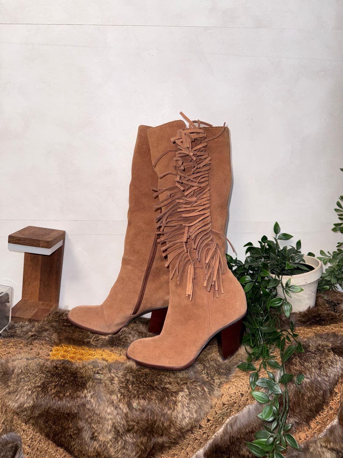 Camel western suede fringe boots 상품이미지3