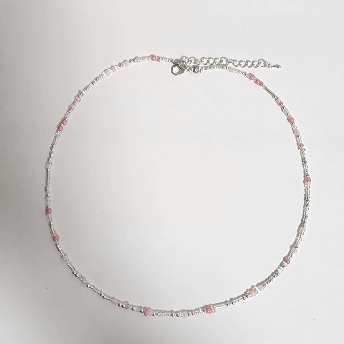 남녀공용 핑크,실버 비즈 목걸이 상품이미지1