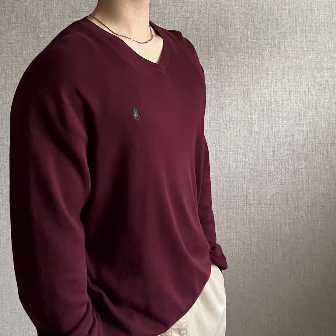폴로 랄프로렌 버건디 브이넥 니트 XL 상품이미지4