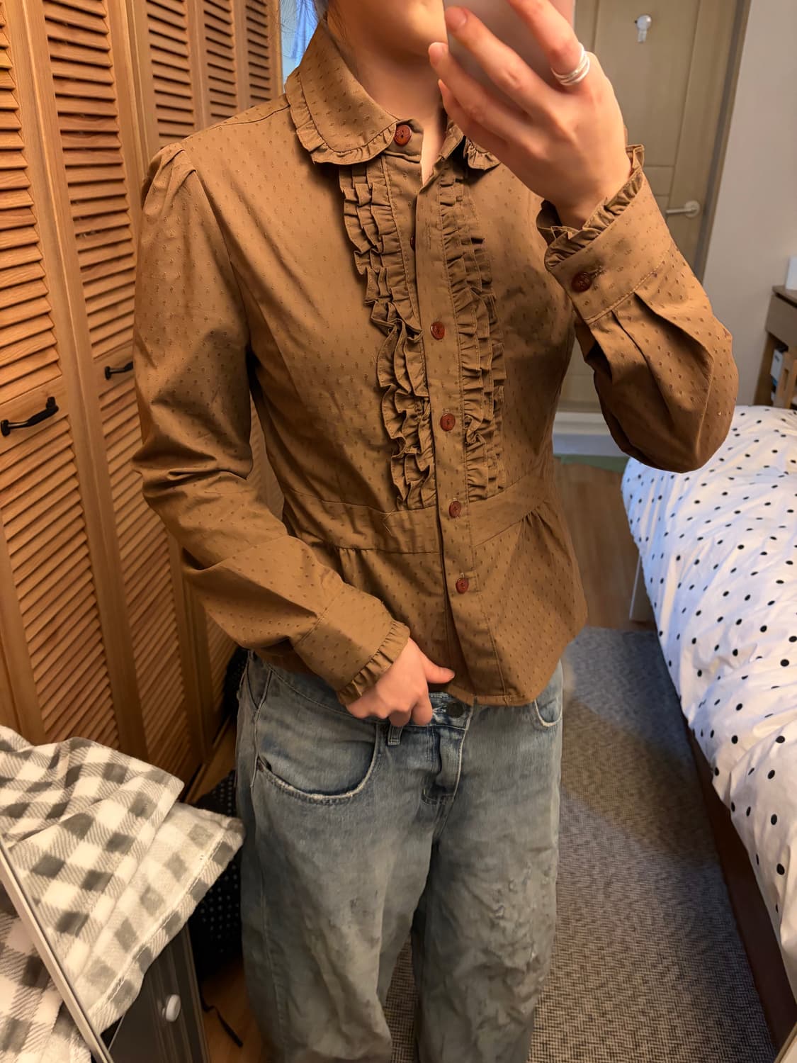 브라운 러플 셔츠 프릴 블라우스 상품이미지1