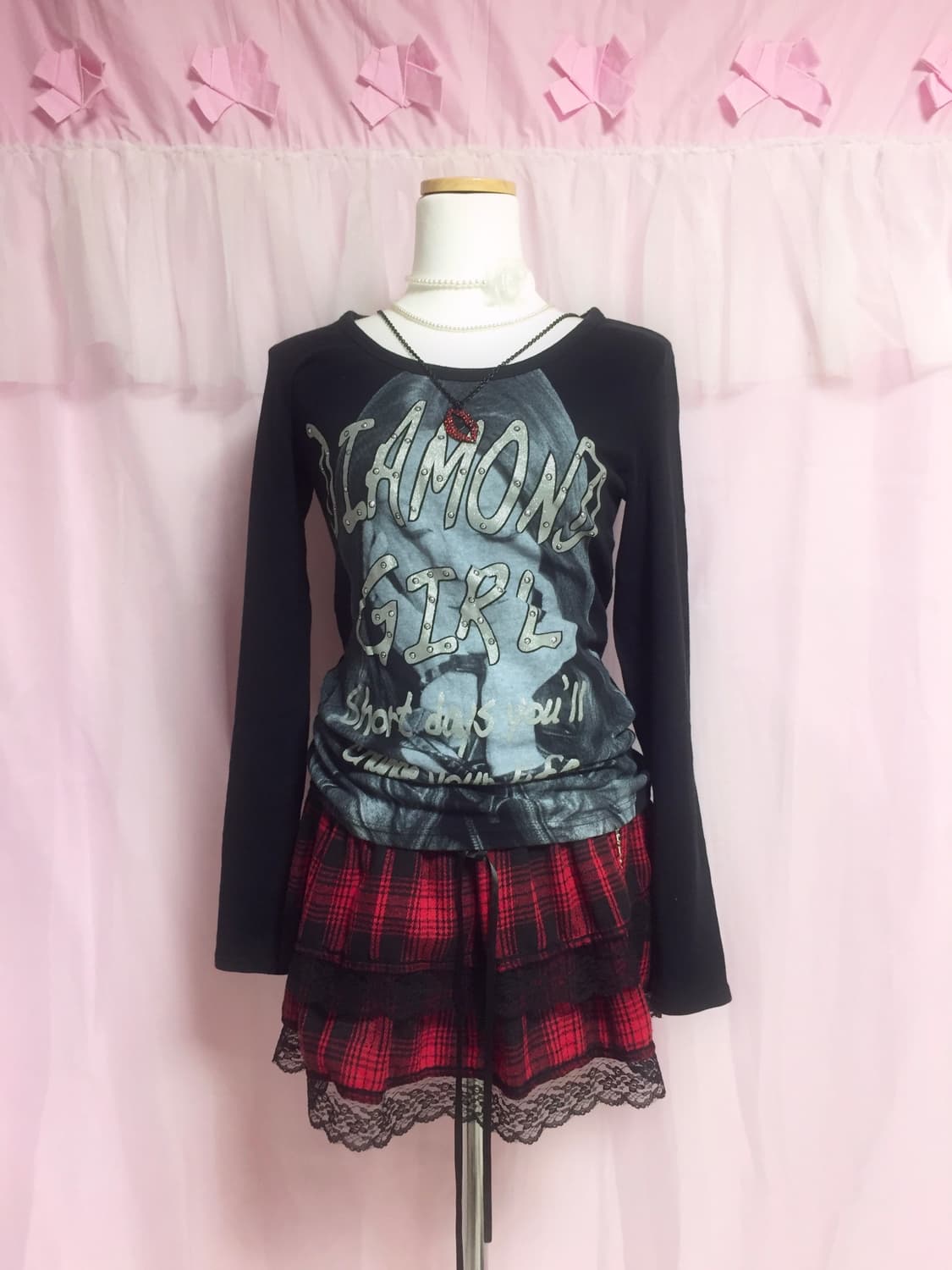 빈티지 펑크 캐캐체깔 레드체크 체인 스커트 상품이미지1