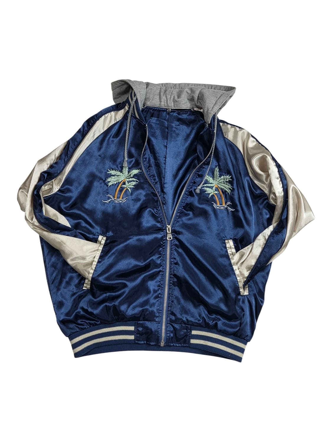 AVAIL MODE 블루 실키 봄버 블루종 스카쟌 후드 탈부착 M 상품이미지1