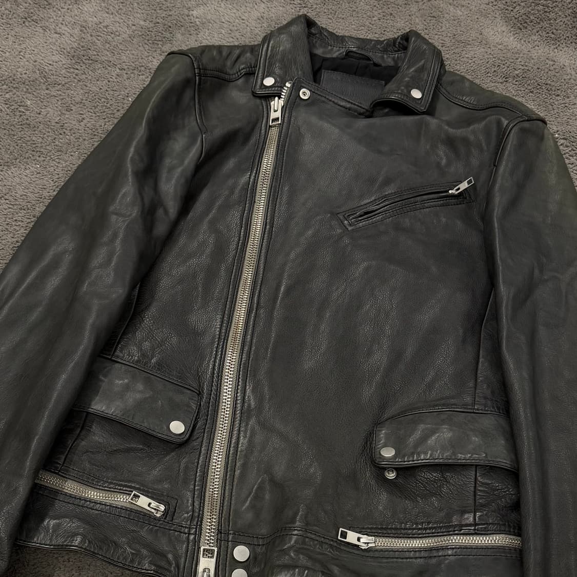 [정품/S] 올세인츠 아키라 블랙 가죽 라이더 자켓 상품이미지1
