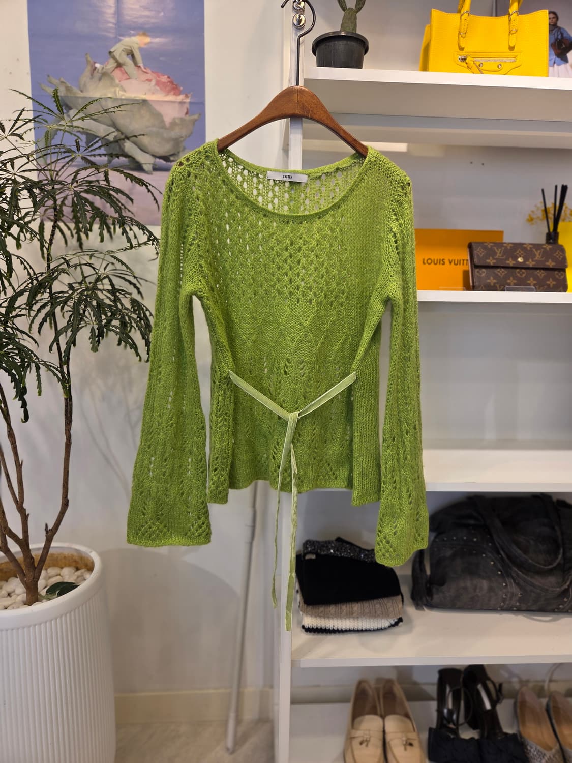 시스템 애플 그린 리본 니트 상품이미지1