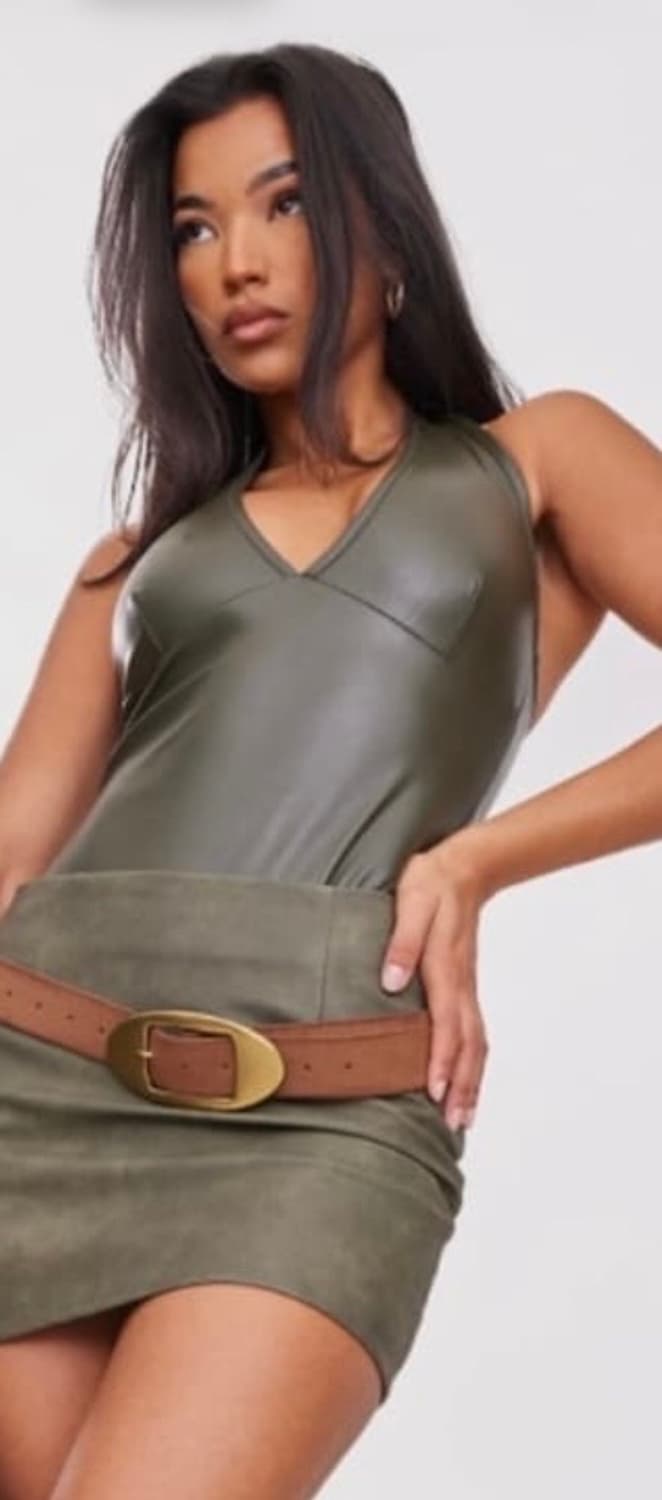 PLT 카키 레더 바디수트 UK6 상품이미지1