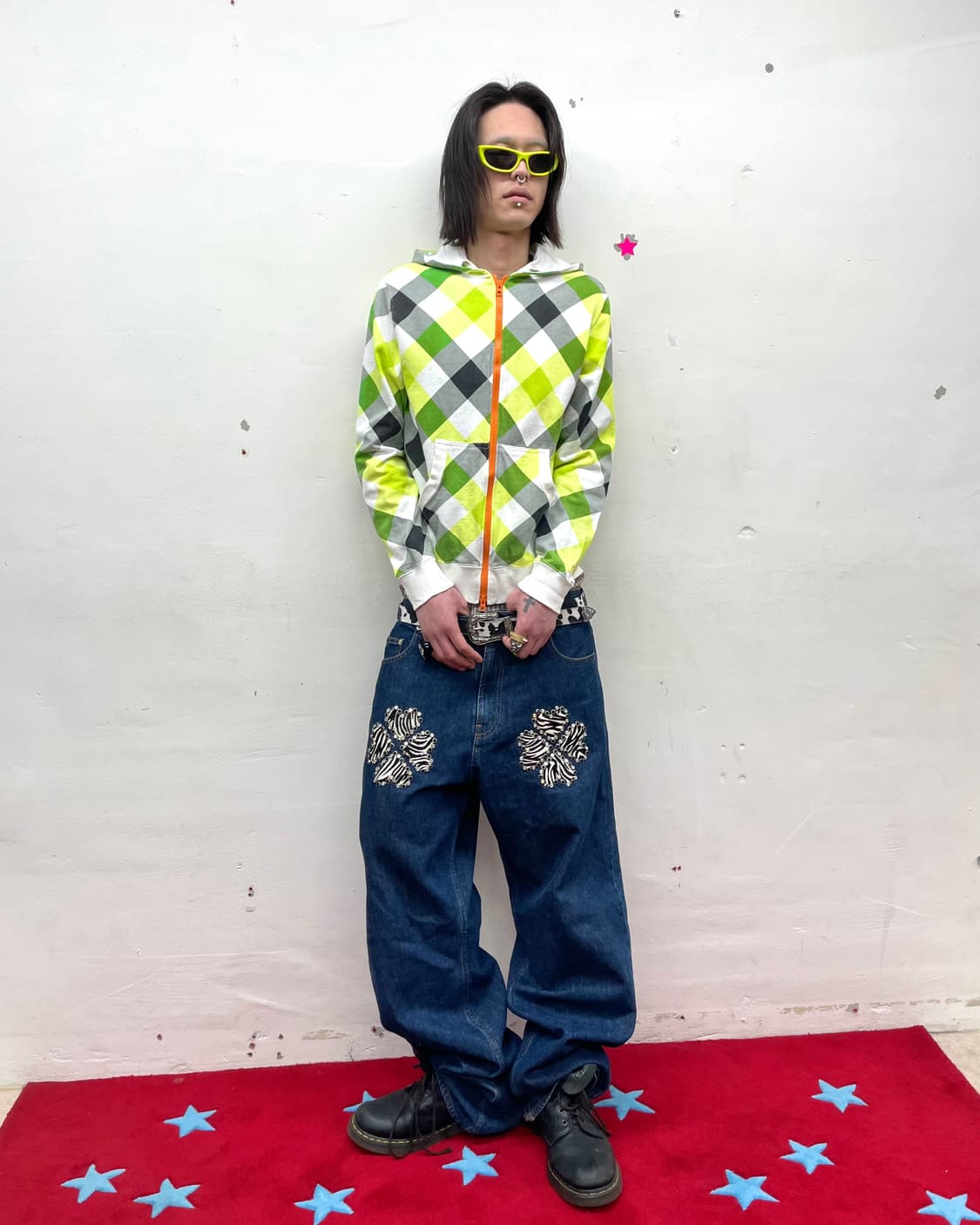 Green Checkered Orange Hooded Zip-Up  상품이미지5