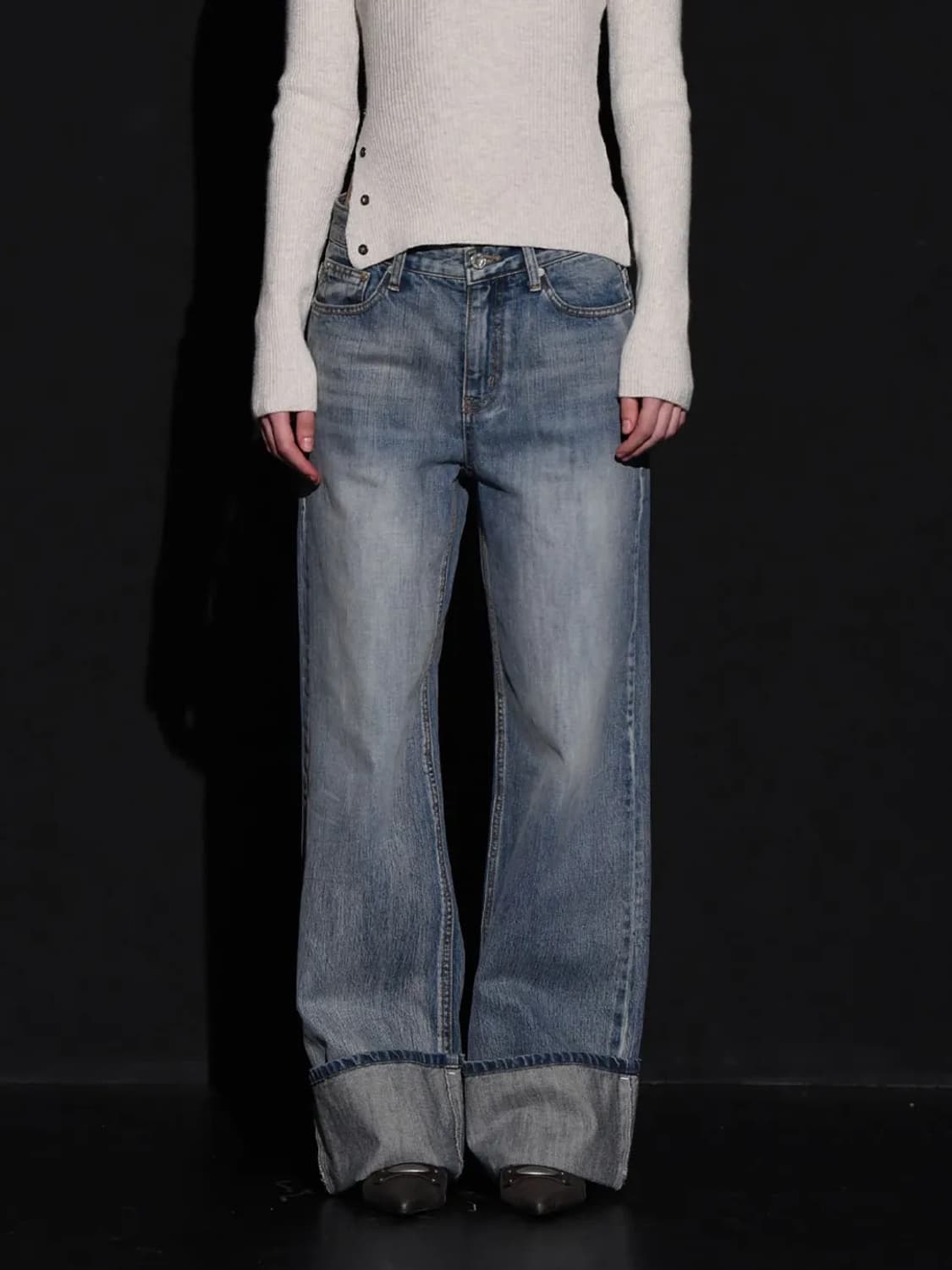 보헤미안서울 와이드 롤업 데님 상품이미지1