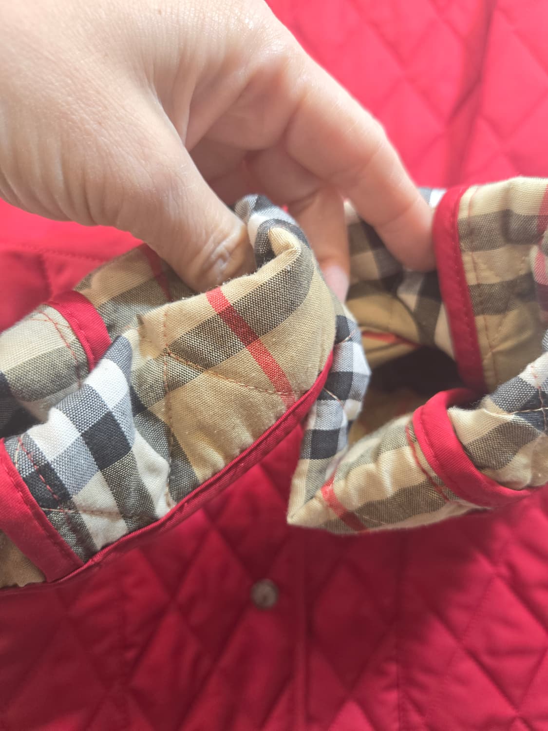 버버리(정품) 퀼팅 자켓 레드 체크 상품이미지3
